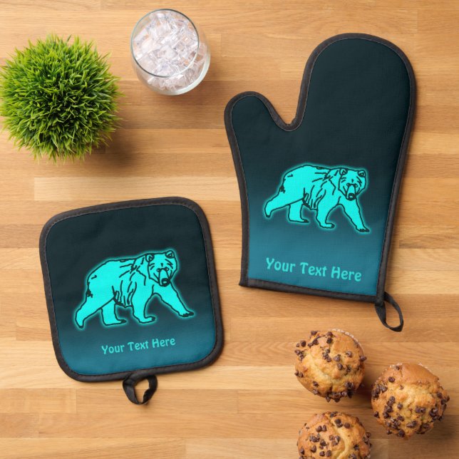 Blue Kodiak Bear Ofenhandschuh & Topflappen-Set (Oben Unten)