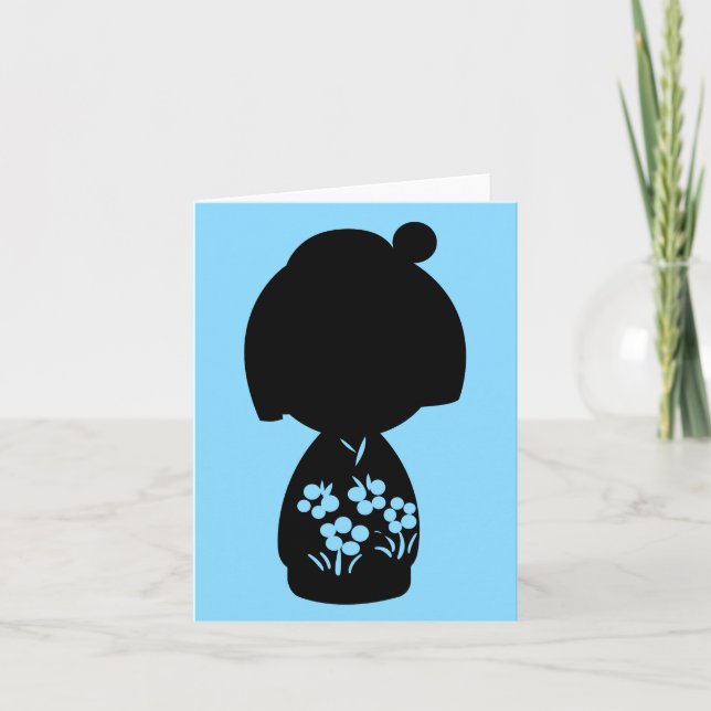 Blue Kokeshi Triplet Silhouette Note Card Karte (Vorderseite)
