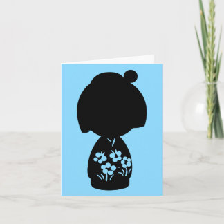 Blue Kokeshi Triplet Silhouette Note Card Karte