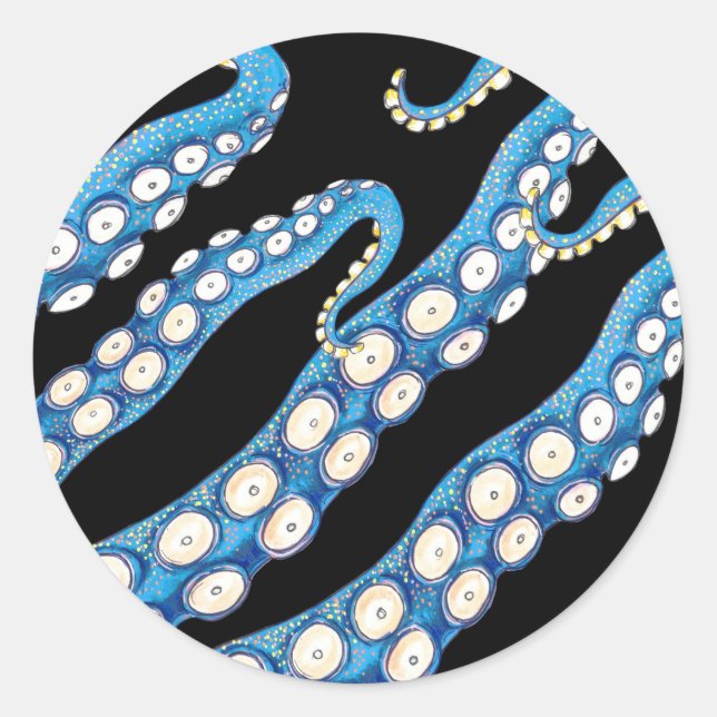 Blue Kraken Octopus Tentacles Art Runder Aufkleber (Vorderseite)