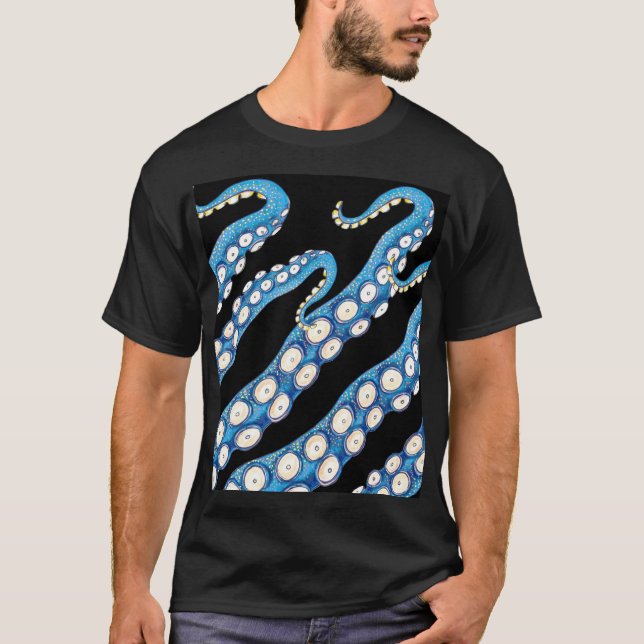Blue Kraken Octopus Tentacles Art T-Shirt (Vorderseite)