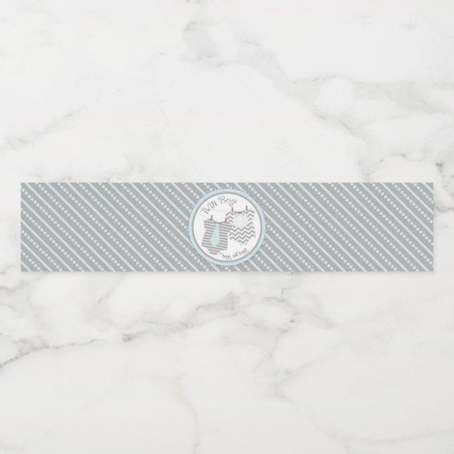 Blue Krawatte Bow-Krawatte Dot Stripe Twin Boys Ba Wasserflaschenetikett (Einzelnes Label)