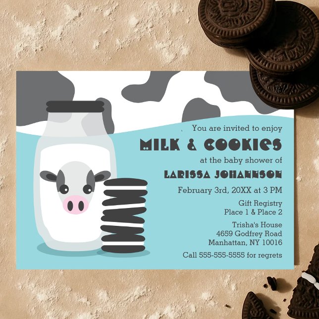 BLUE Kuhmilch und Cookies Kinderdusche Einladungen (Cow Milk and Cookies Baby Shower Invitations)