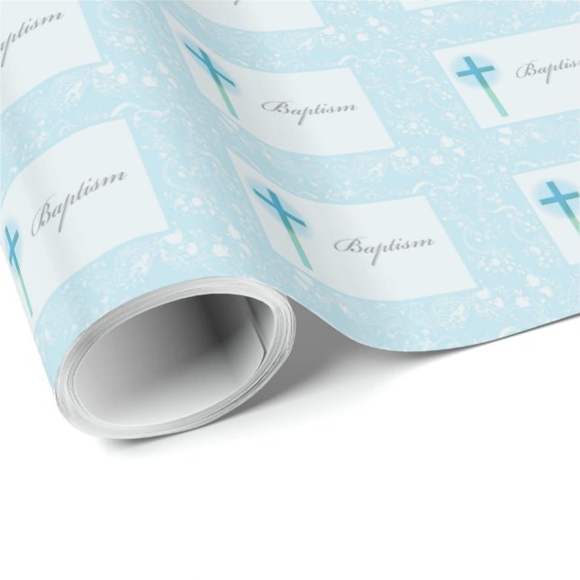 Blue Lace Boy Baptisse Geschenkpapier (Rolleneckpunkt)