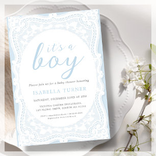 Blue Lace Boy Vintag Baby Dusche Einladung