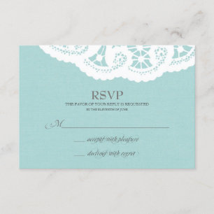 Blue Lace Doily Wedding RSVP