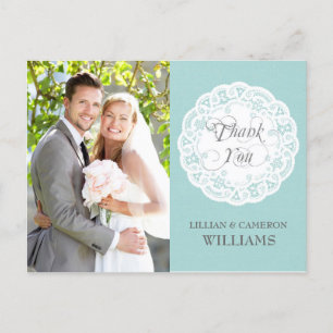 Blue Lace Doily Wedding Vielen Dank Postcard Postkarte