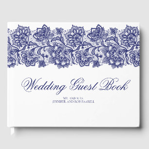 Blue Lace Elegant White Wedding Gästebuch