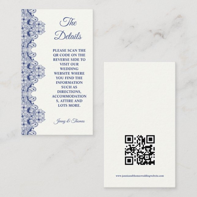 Blue Lace Elegante Wedding Details CARD Visitenkarte (Vorne/Hinten)