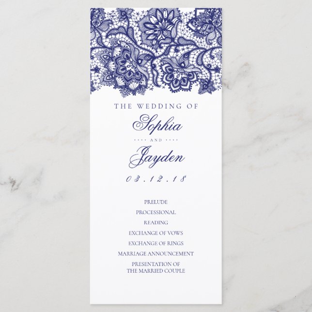 Blue Lace Elegante White Wedding Programs Programm (Vorderseite)