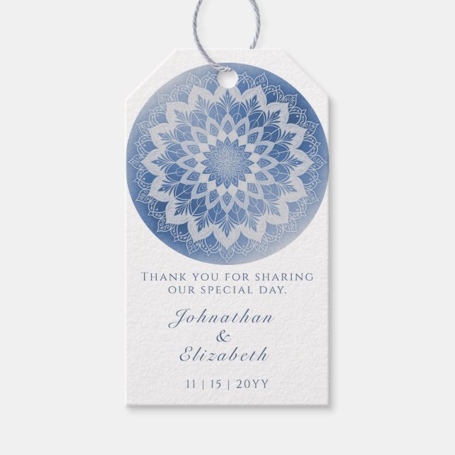 Blue Lace Mandala Wedding Favor Geschenkanhänger (Vorderseite)