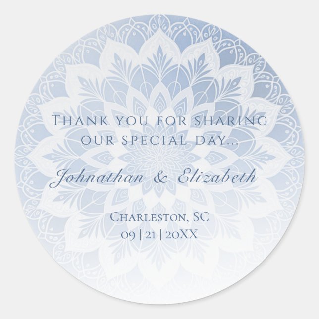 Blue Lace Mandala Wedding Favor Runder Aufkleber (Vorderseite)