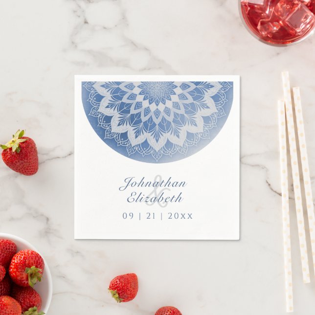 Blue Lace Mandala Wedding Napkins Serviette (Beispiel)