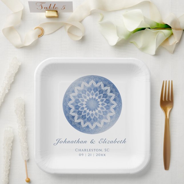 Blue Lace Mandala Wedding Pappteller (Hochzeit)