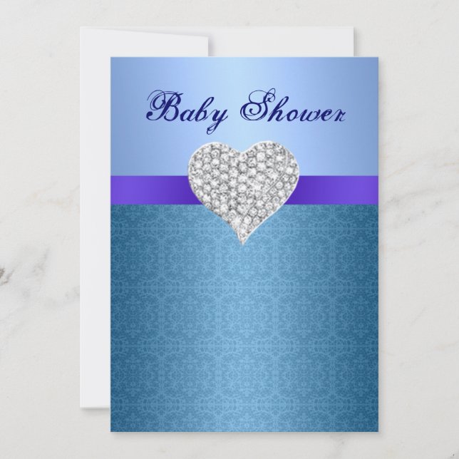 Blue Lace Pattern Diamond Heart Baby Dusche einlad Einladung (Vorderseite)
