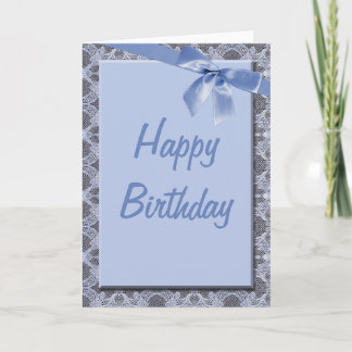 Blue Lace & Ribbon Happy Birthday Card Karte