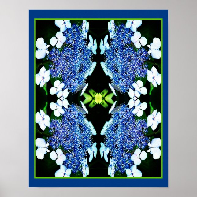 Blue Lacecap Hydrangea Blume Nah Abstrakt Poster (Vorne)