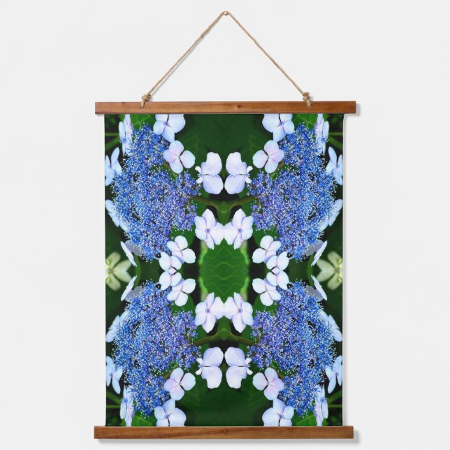Blue Lacecap Hydrangea Flower Abstract Wandteppich Mit Holzrahmen (Vorderseite)