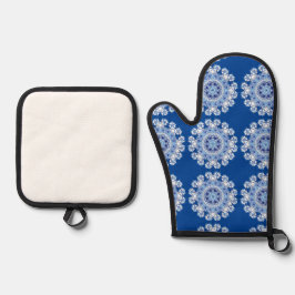 Blue Lacy gemustert  Ofenhandschuh & Topflappen-Set