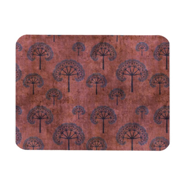 Blue Lacy Trees on Grunge Red Magnet (Horizontal)