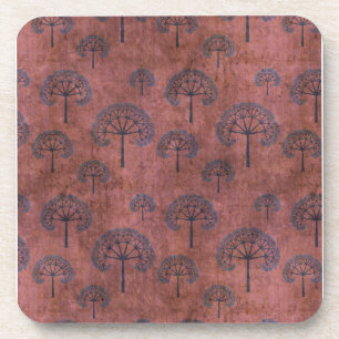 Blue Lacy Trees on Grunge Red Untersetzer