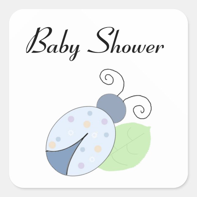Blue Ladybug Baby Dusche Quadratischer Aufkleber (Vorderseite)