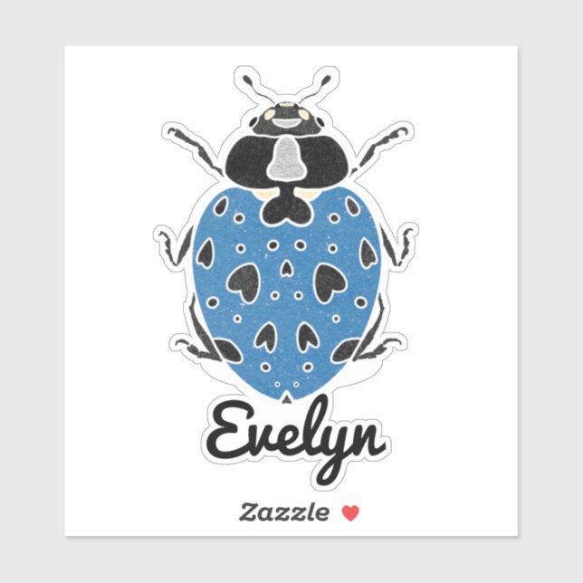 Blue Ladybug mit Namensaufkleber Aufkleber (Blatt)