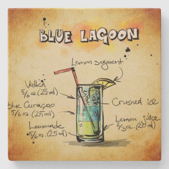 Blue Lagoon Barkeeper Drink Rezept Steinuntersetzer (Vorderseite)