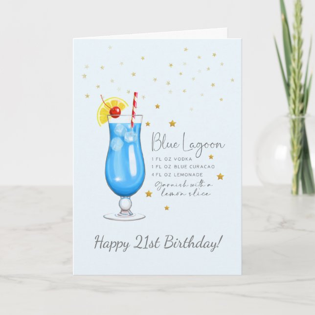Blue Lagoon Cocktail 21. Happy Birthday Card Karte (Vorderseite)