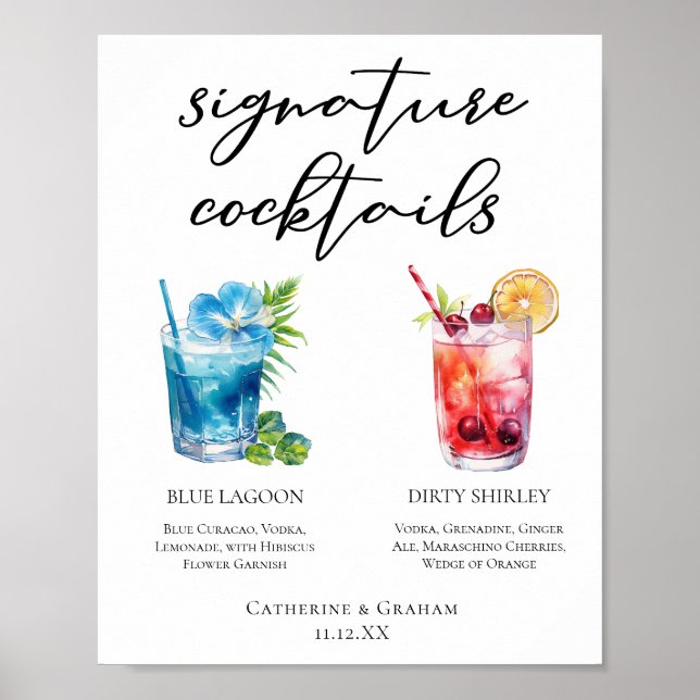 Blue Lagoon Dirty Shirley Signature Cocktails Menü Poster (Vorne)