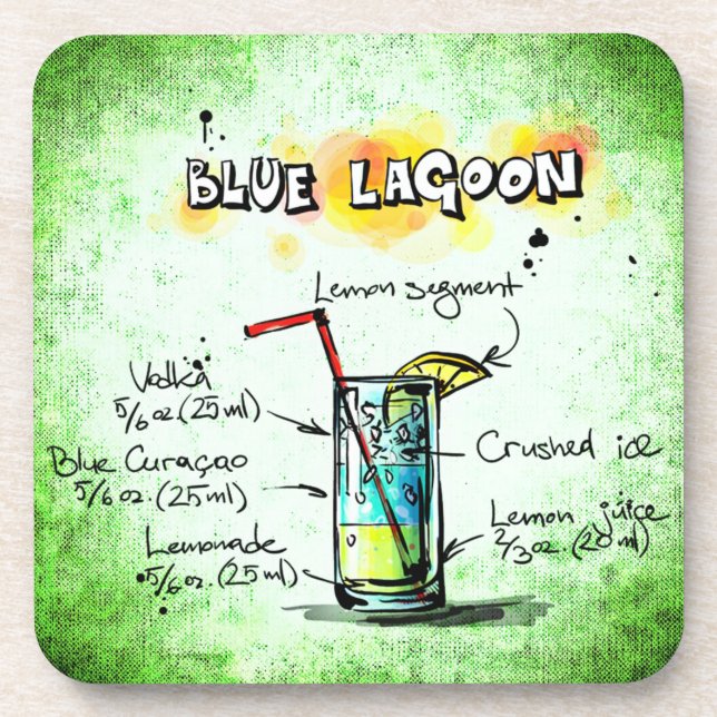 Blue Lagoon Drink Rezept Getränkeuntersetzer (Vorderseite)