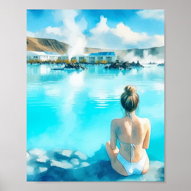 Blue Lagoon Island Watercolor Postcard Poster (Vorne)