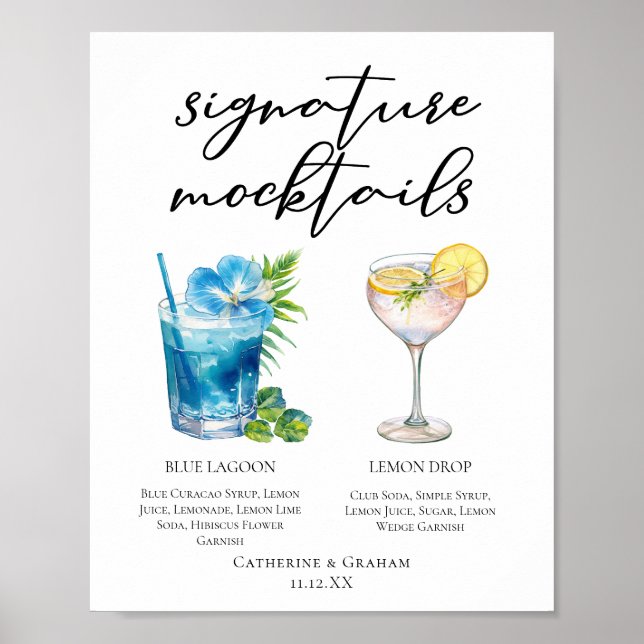 Blue Lagoon Lemon Drop Hochzeits-Mocktails-Menü Poster (Vorne)