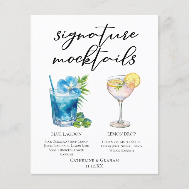 Blue Lagoon Lemon Drop Wedding Mocktails Menu (Vorderseite)