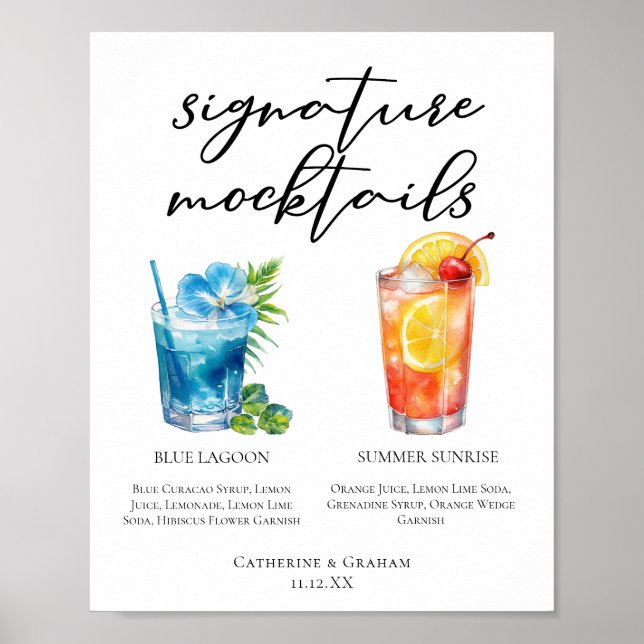 Blue Lagoon Sommer Sonnenaufgang Mocktails-Menü Poster (Vorne)