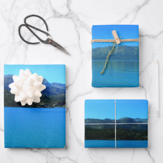 Blue Lake Mountain Decoupage Hochwertige Triade Geschenkpapier Set