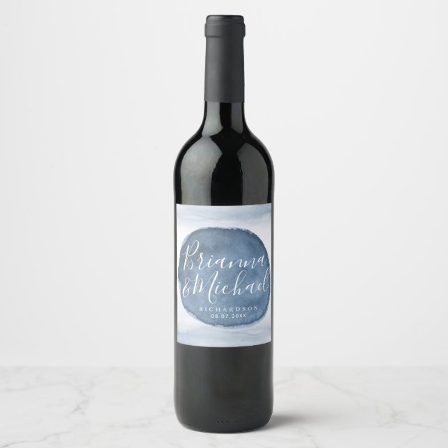 Blue Lake Water Stain | Personalisierte Namen Hoch Weinetikett (Vorderseite)