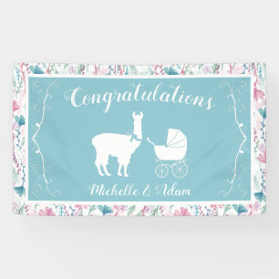 Blue Lama Boy Baby Dusche Banner