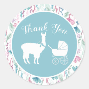 Blue Lama Boy Baby Dusche Runder Aufkleber