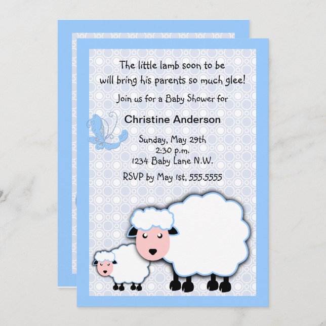 Blue Lamb Baby Boy Dusche Einladung (Vorne/Hinten)
