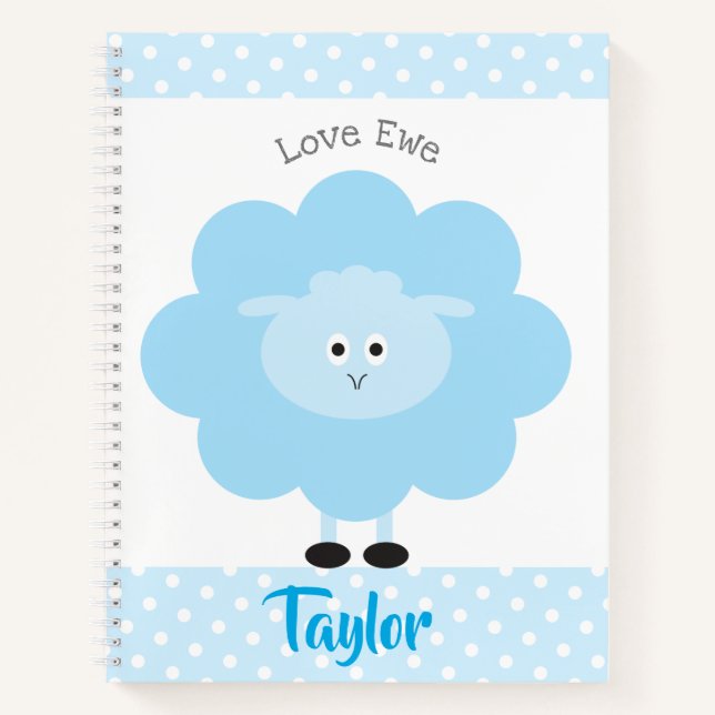 Blue Lamb Liebe Ewe Individuelle Name Script Niedl Notizbuch (Vorderseite)
