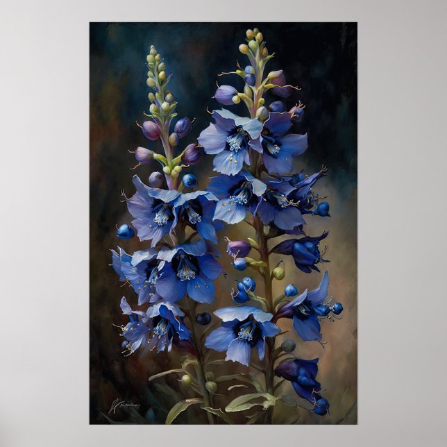 Blue Larkspur Blume Art Print Poster (Vorne)