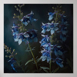 Blue Larkspur Blume Art Print Poster