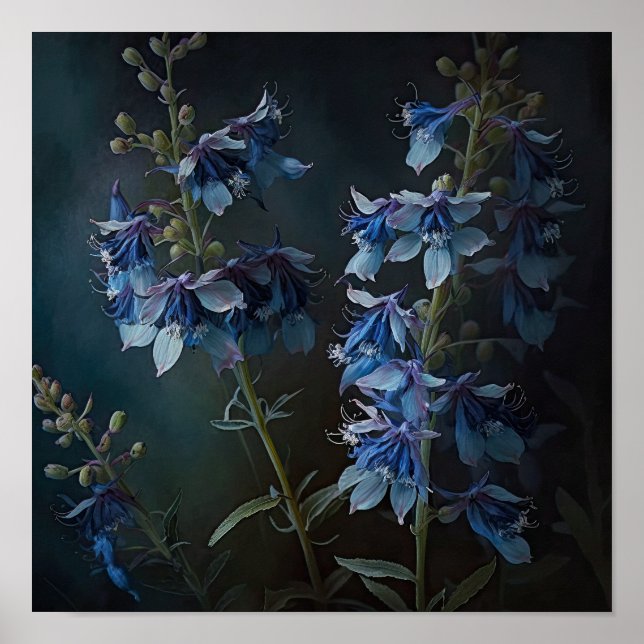 Blue Larkspur Blume Art Print Poster (Vorne)