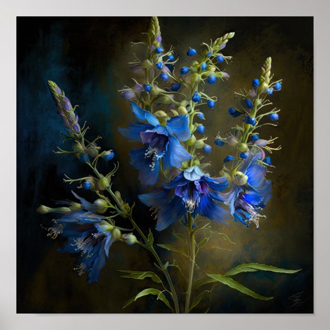 Blue Larkspur Blume Art Print Poster (Vorne)