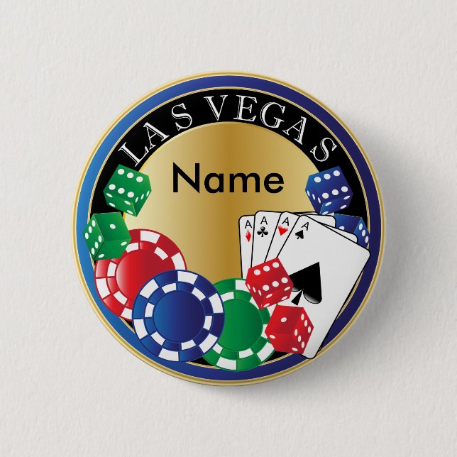 Blue Las Vegas Gambler - Würfel, Karten, Poker Chi Button (Vorderseite)