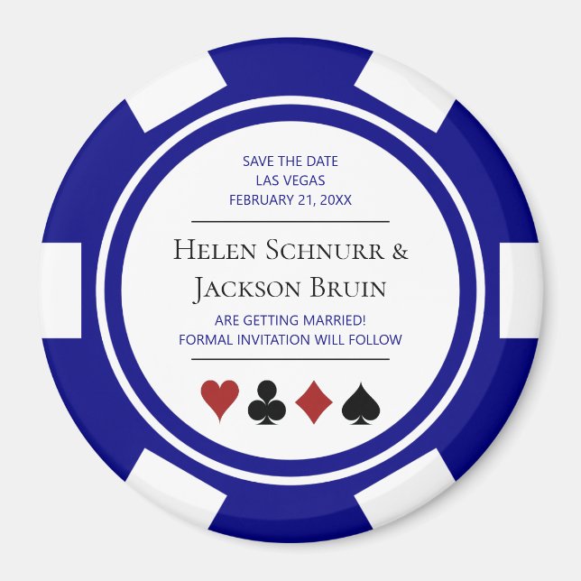 Blue Las Vegas Wedding Save the Date Poker Chip Magnet (Vorne)