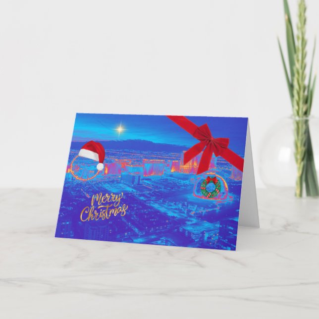 Blue Las Vegas Weihnachtskarte Dankeskarte (Vorderseite)