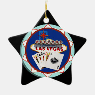 Blue Las Vegas Welcome Sign Poker Chip Keramik Ornament