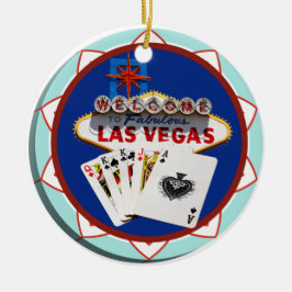 Blue Las Vegas Welcome Sign Poker Chip Keramikornament